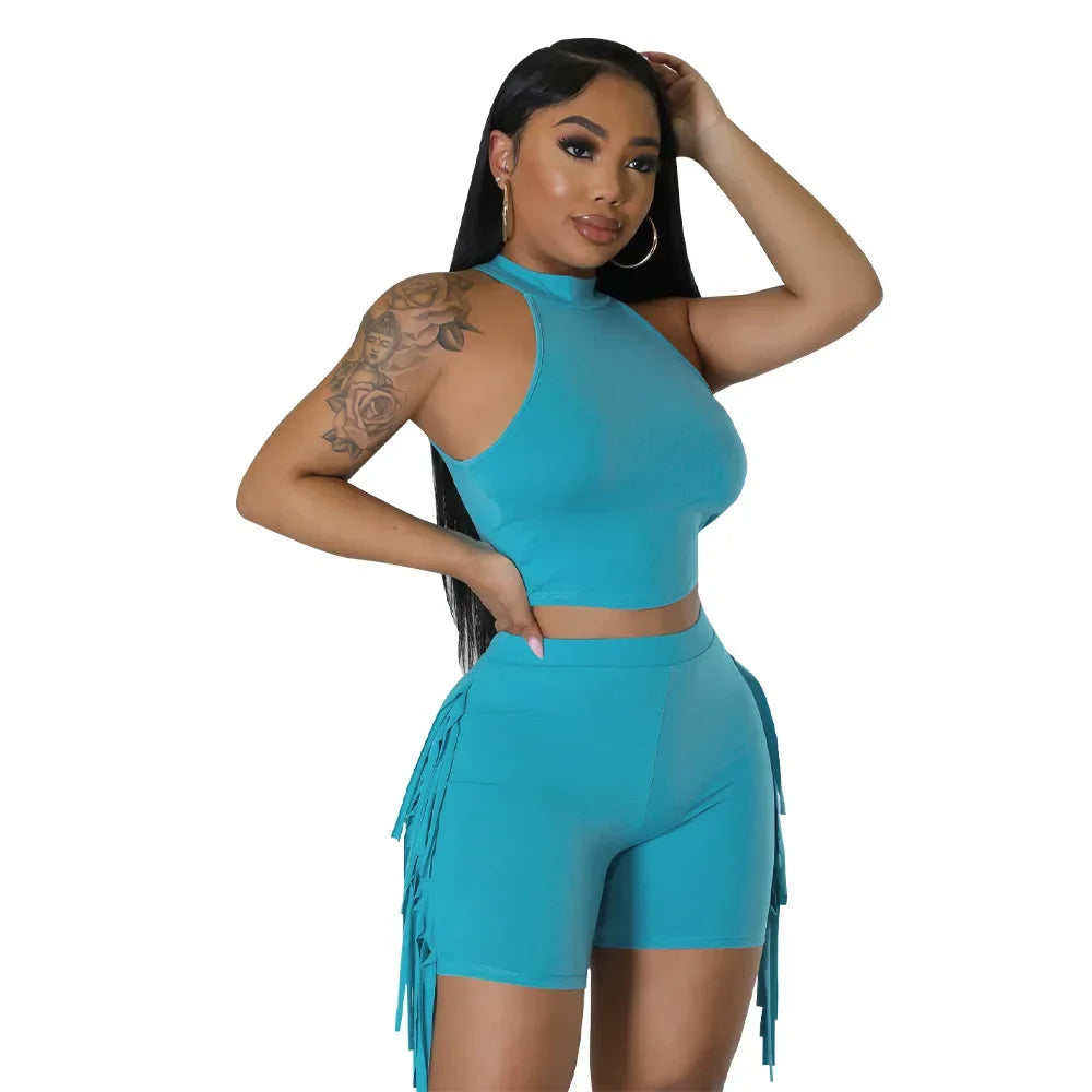 Women 2 Piece Tight Sexy Short Tank Tops+Shorts Tracksuits Hot Matching Sets