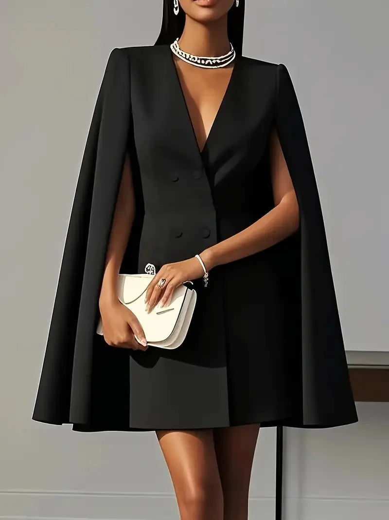 Double Breasted Shawl Cape Blazer Dress