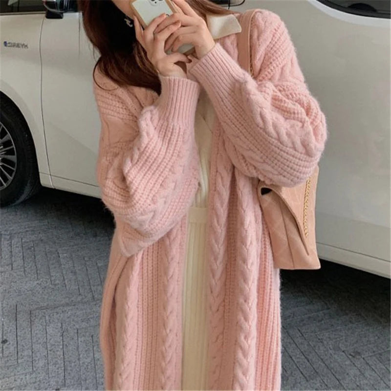 Casual Loose Knitted Long Sweater Cardigan Soft Comfortable Solid Free Sizen
