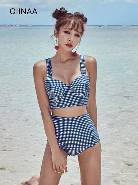 Women Vintage Swimsuit Two Piece High Waist Bikini Set