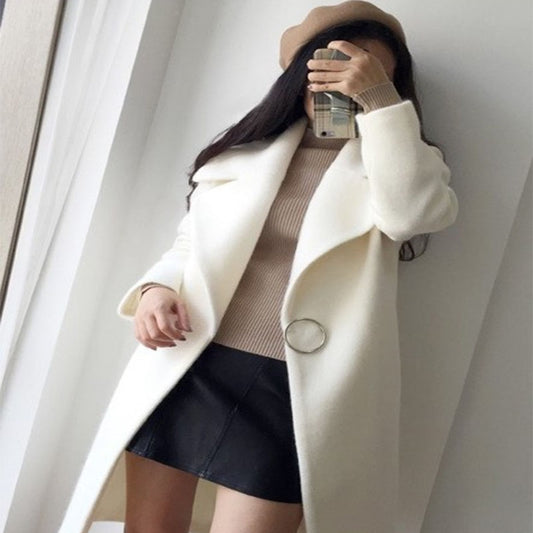 Large lapel Woolen Mid Length Coat