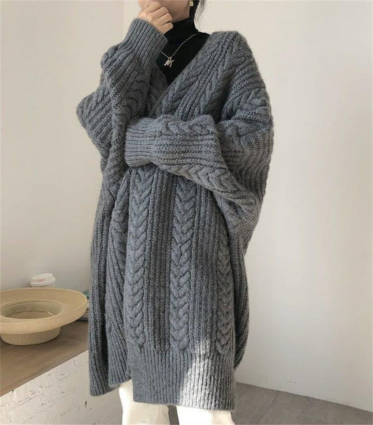 Casual Loose Knitted Long Sweater Cardigan Soft Comfortable Solid Free Size