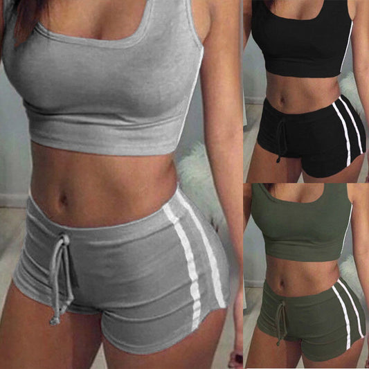 Female Sleeveless Tank Top Fitness Shorts Running Sports Clothes Set