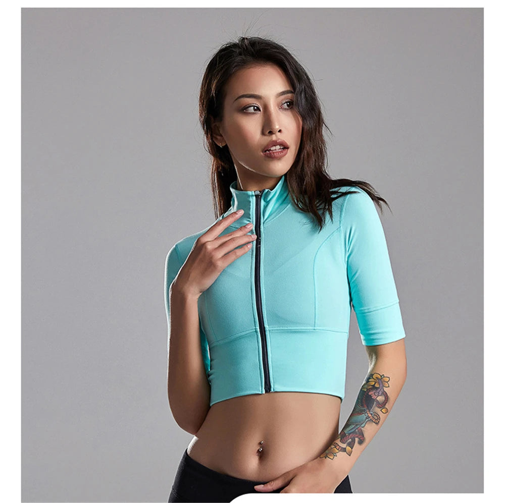 Zipper Half Sleeve Sports Top