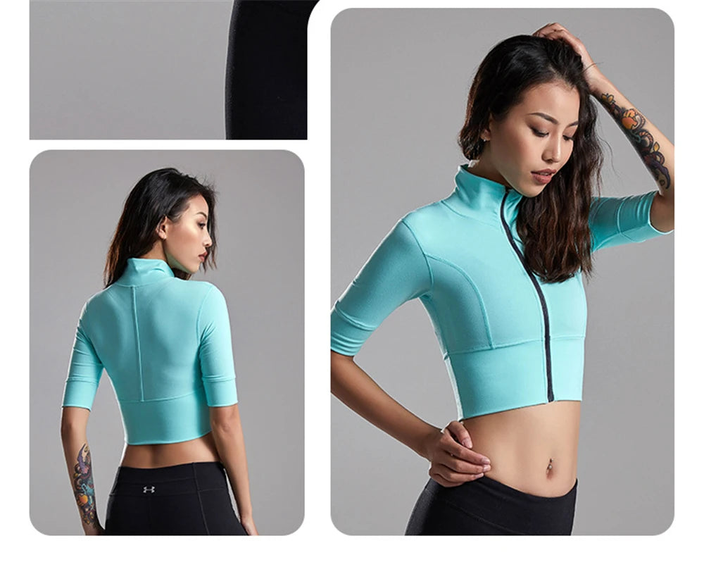 Zipper Half Sleeve Sports Top