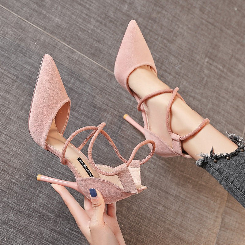 Suede Buckle Strap High Heels