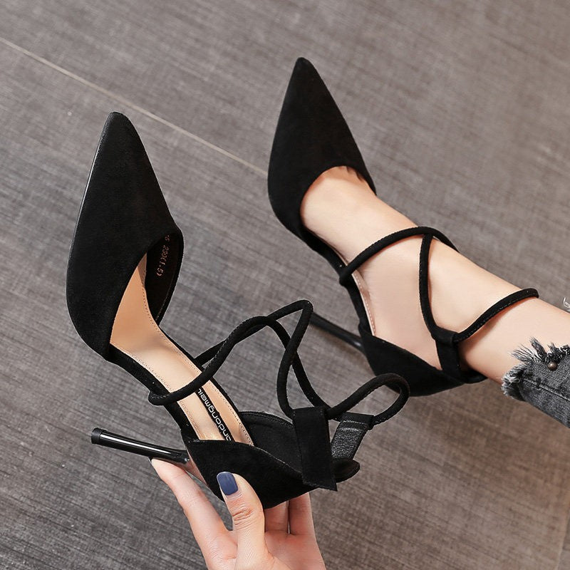 Suede Buckle Strap High Heels