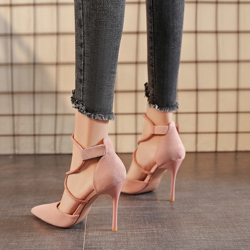 Suede Buckle Strap High Heels