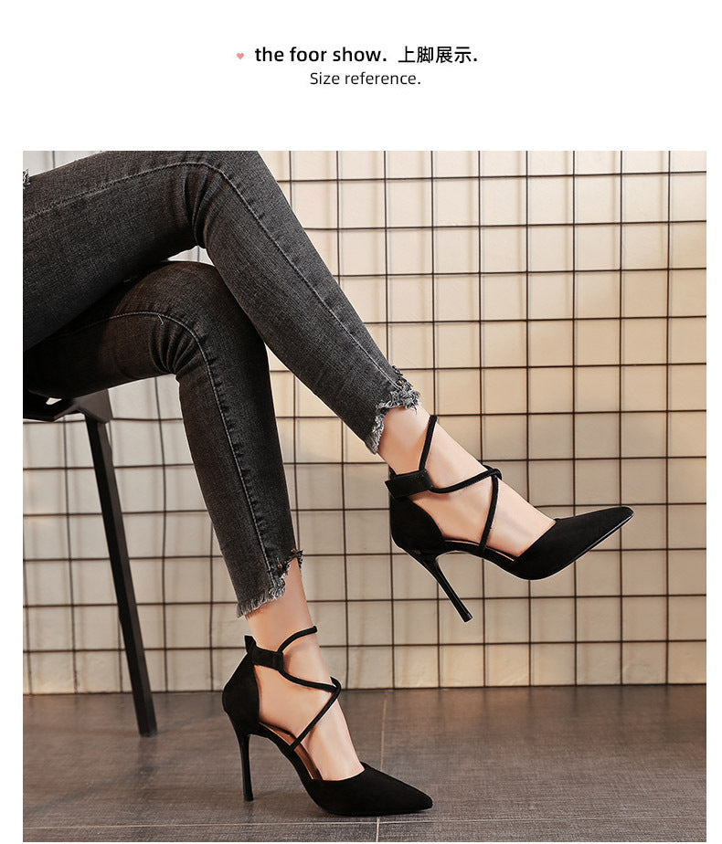 Suede Buckle Strap High Heels