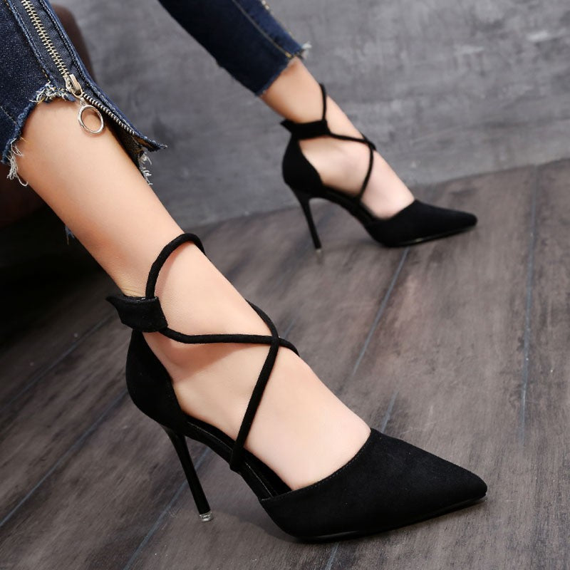 Suede Buckle Strap High Heels