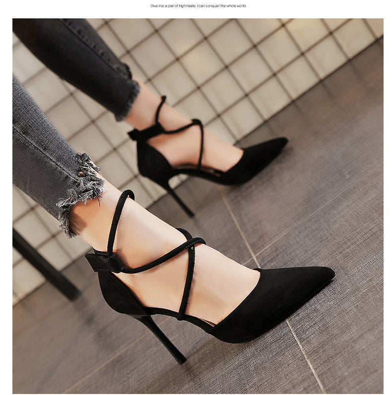 Suede Buckle Strap High Heels