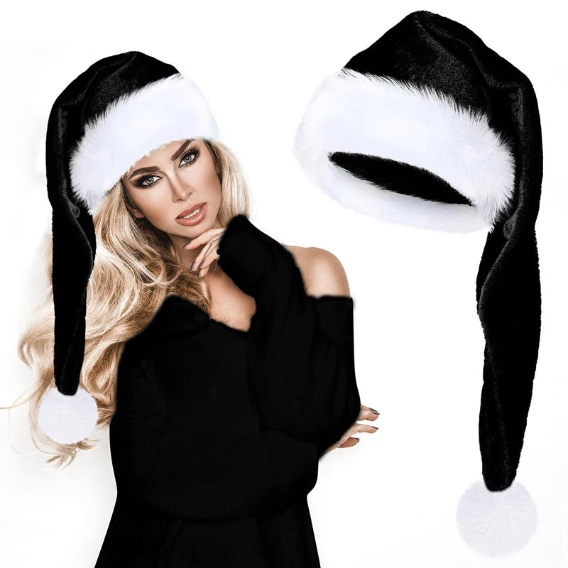 Extra-Long Velvet Christmas Plush Santa Hats Black & Red