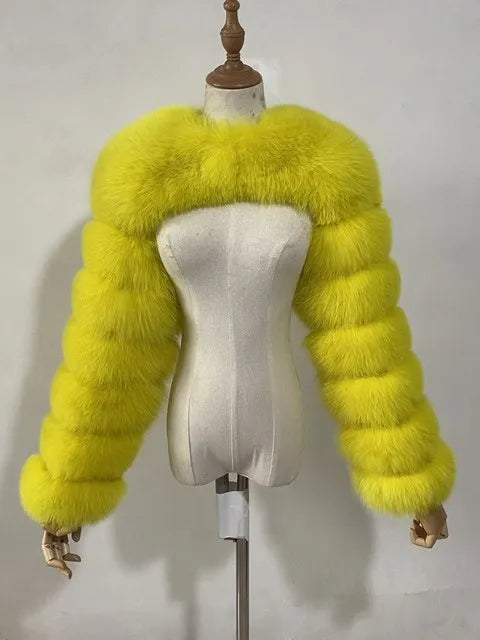 Faux Mink Long Sleeve Short Coat