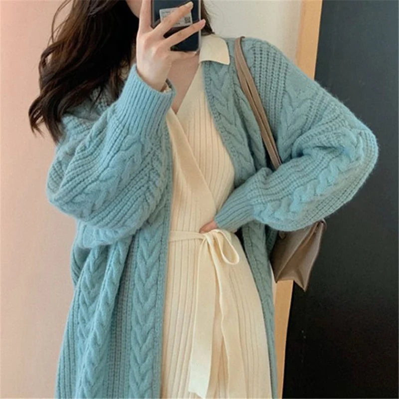 Casual Loose Knitted Long Sweater Cardigan Soft Comfortable Solid Free Sizen