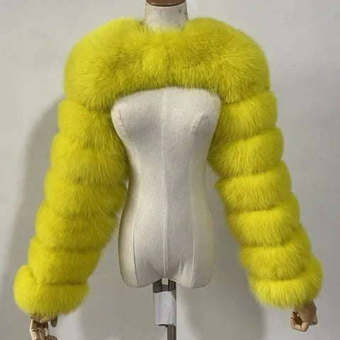 Faux Mink Long Sleeve Short Coat