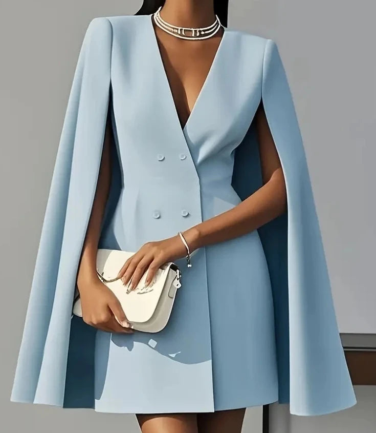 Double Breasted Shawl Cape Blazer Dress