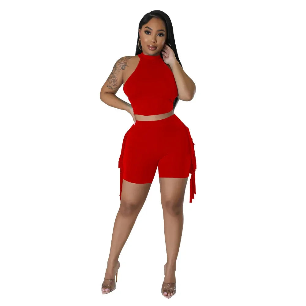 Women 2 Piece Tight Sexy Short Tank Tops+Shorts Tracksuits Hot Matching Sets