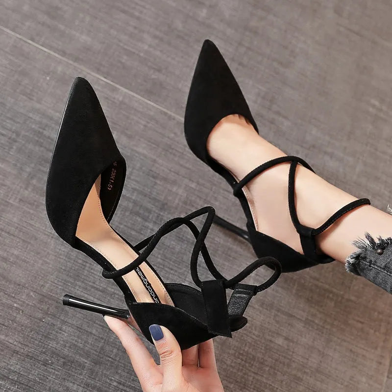 Suede Buckle Strap High Heels