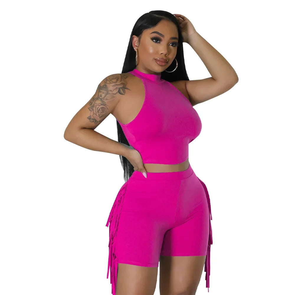 Women 2 Piece Tight Sexy Short Tank Tops+Shorts Tracksuits Hot Matching Sets