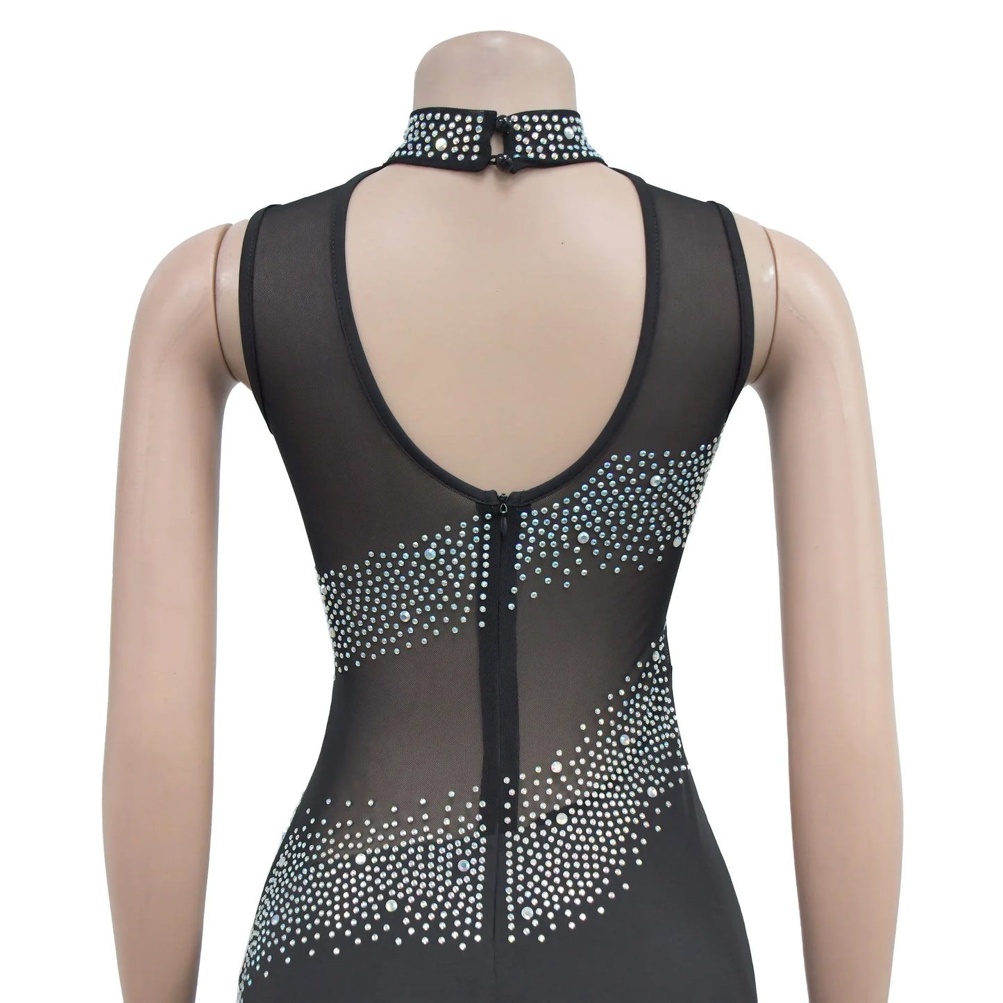 Elegant Crystal Diamonds Sleeveless Open Back See Through Dress