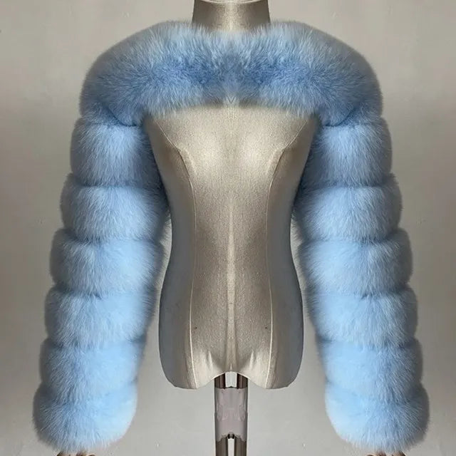 Faux Mink Long Sleeve Short Coat