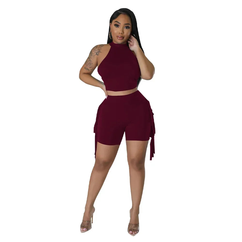 Women 2 Piece Tight Sexy Short Tank Tops+Shorts Tracksuits Hot Matching Sets