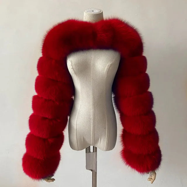 Faux Mink Long Sleeve Short Coat