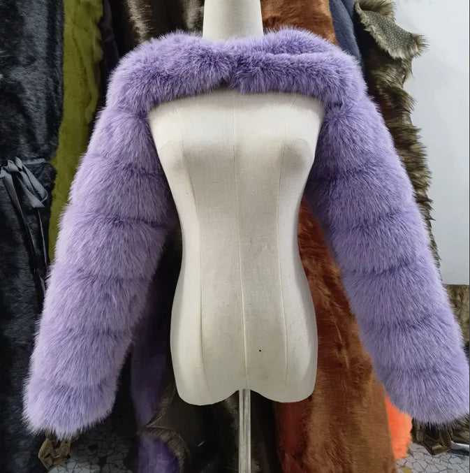Faux Mink Long Sleeve Short Coat