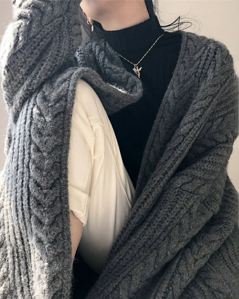 Casual Loose Knitted Long Sweater Cardigan Soft Comfortable Solid Free Sizen