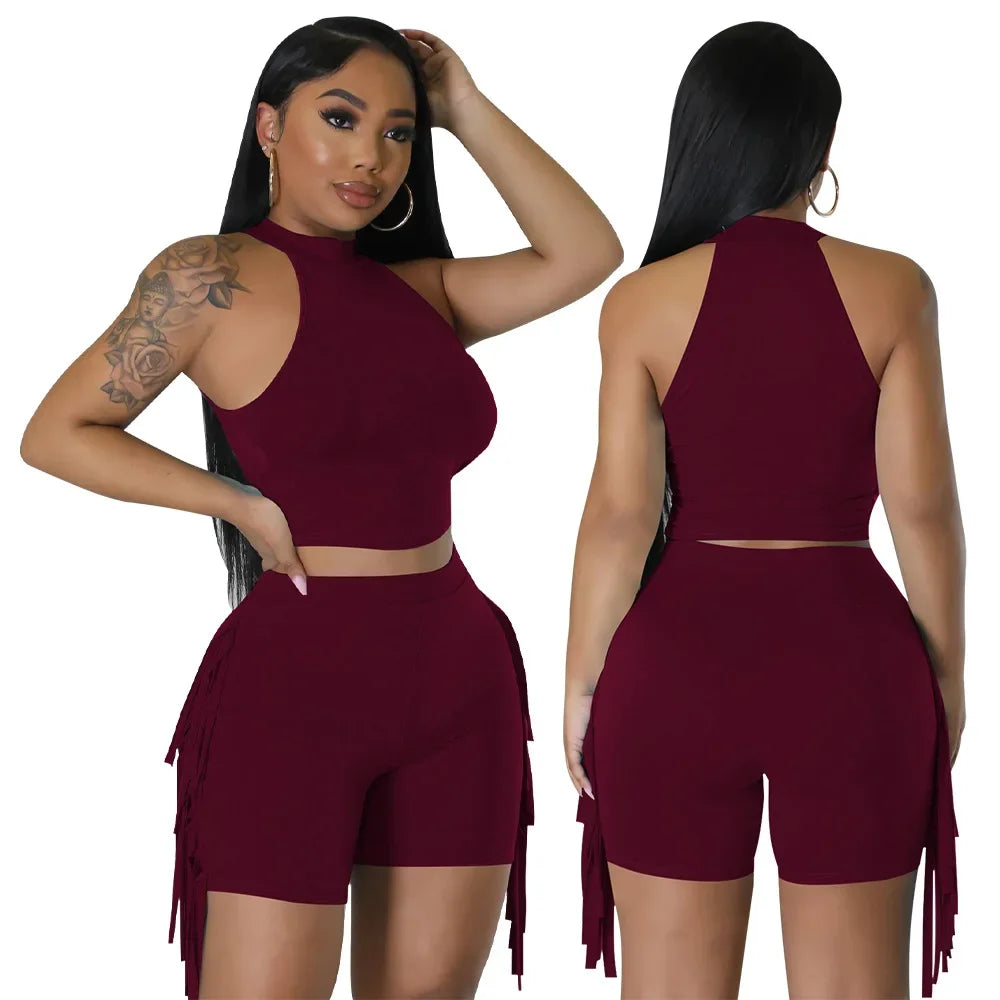 Women 2 Piece Tight Sexy Short Tank Tops+Shorts Tracksuits Hot Matching Sets