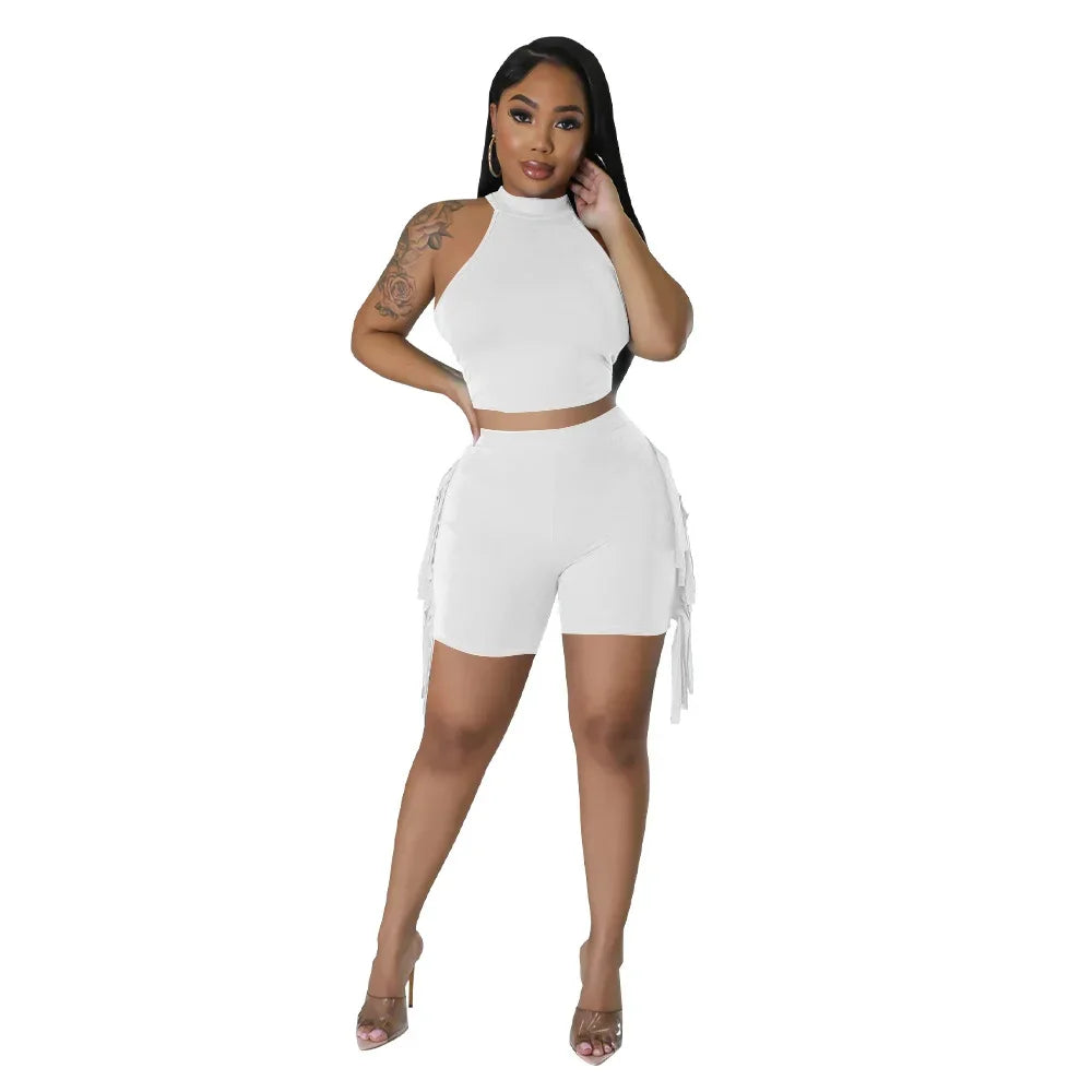 Women 2 Piece Tight Sexy Short Tank Tops+Shorts Tracksuits Hot Matching Sets