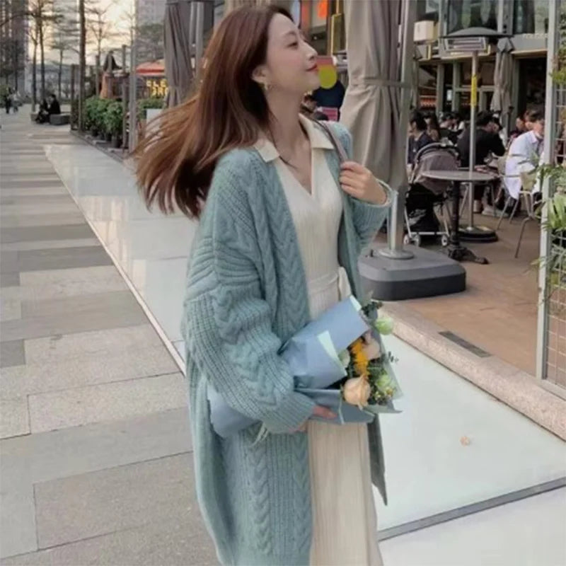 Casual Loose Knitted Long Sweater Cardigan Soft Comfortable Solid Free Sizen