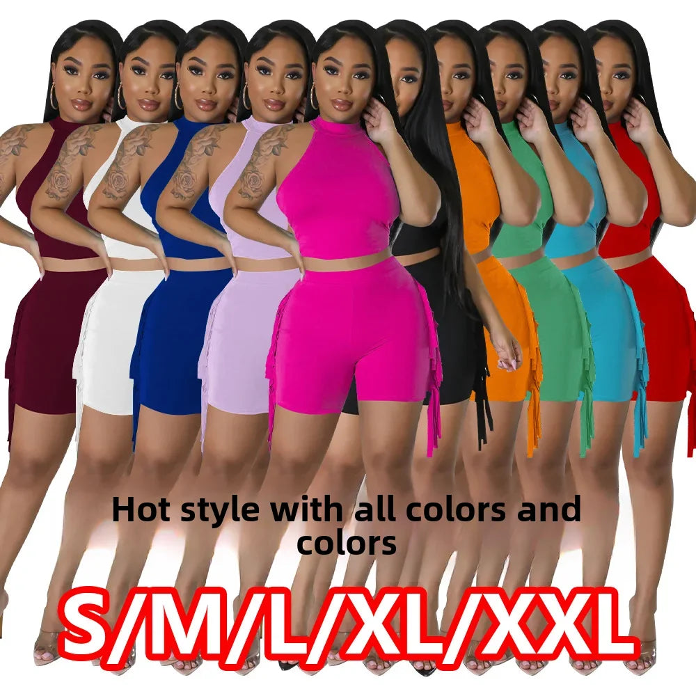 Women 2 Piece Tight Sexy Short Tank Tops+Shorts Tracksuits Hot Matching Sets