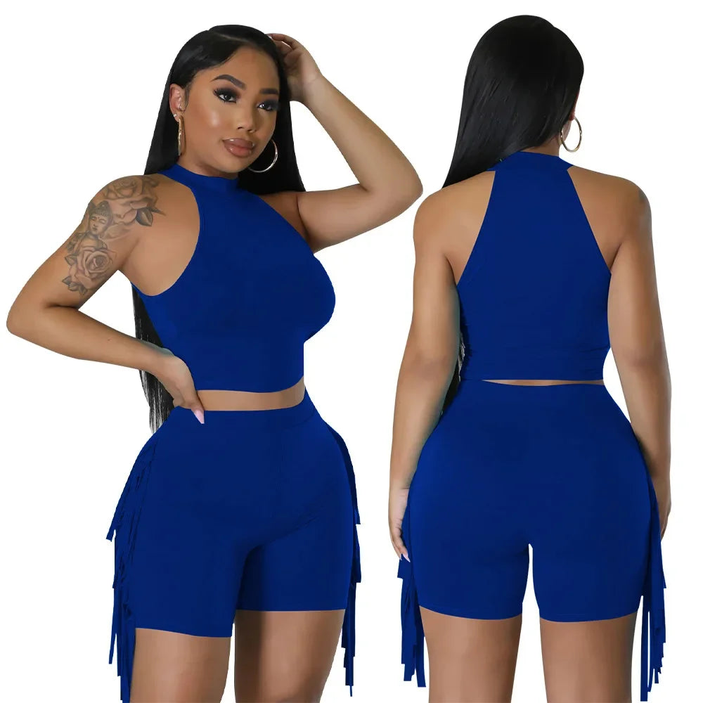 Women 2 Piece Tight Sexy Short Tank Tops+Shorts Tracksuits Hot Matching Sets