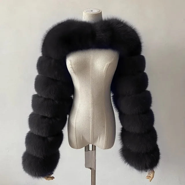 Faux Mink Long Sleeve Short Coat