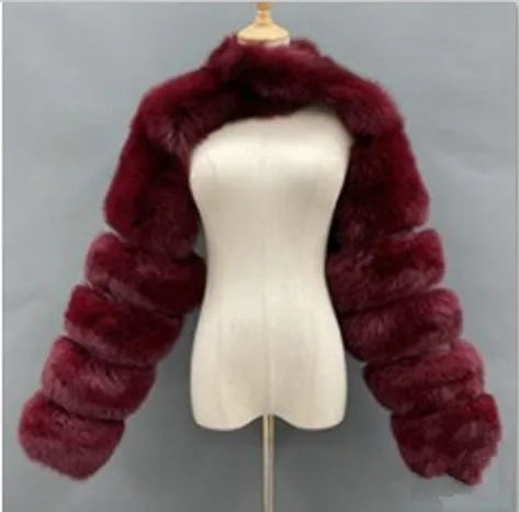 Faux Mink Long Sleeve Short Coat
