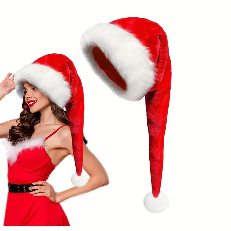 Extra-Long Velvet Christmas Plush Santa Hats Black & Red