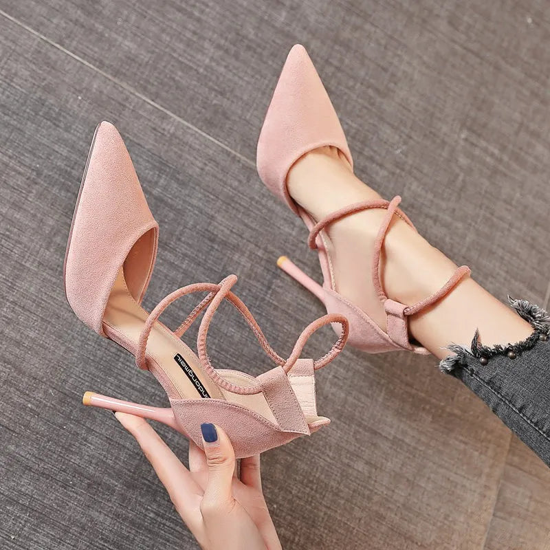 Suede Buckle Strap High Heels