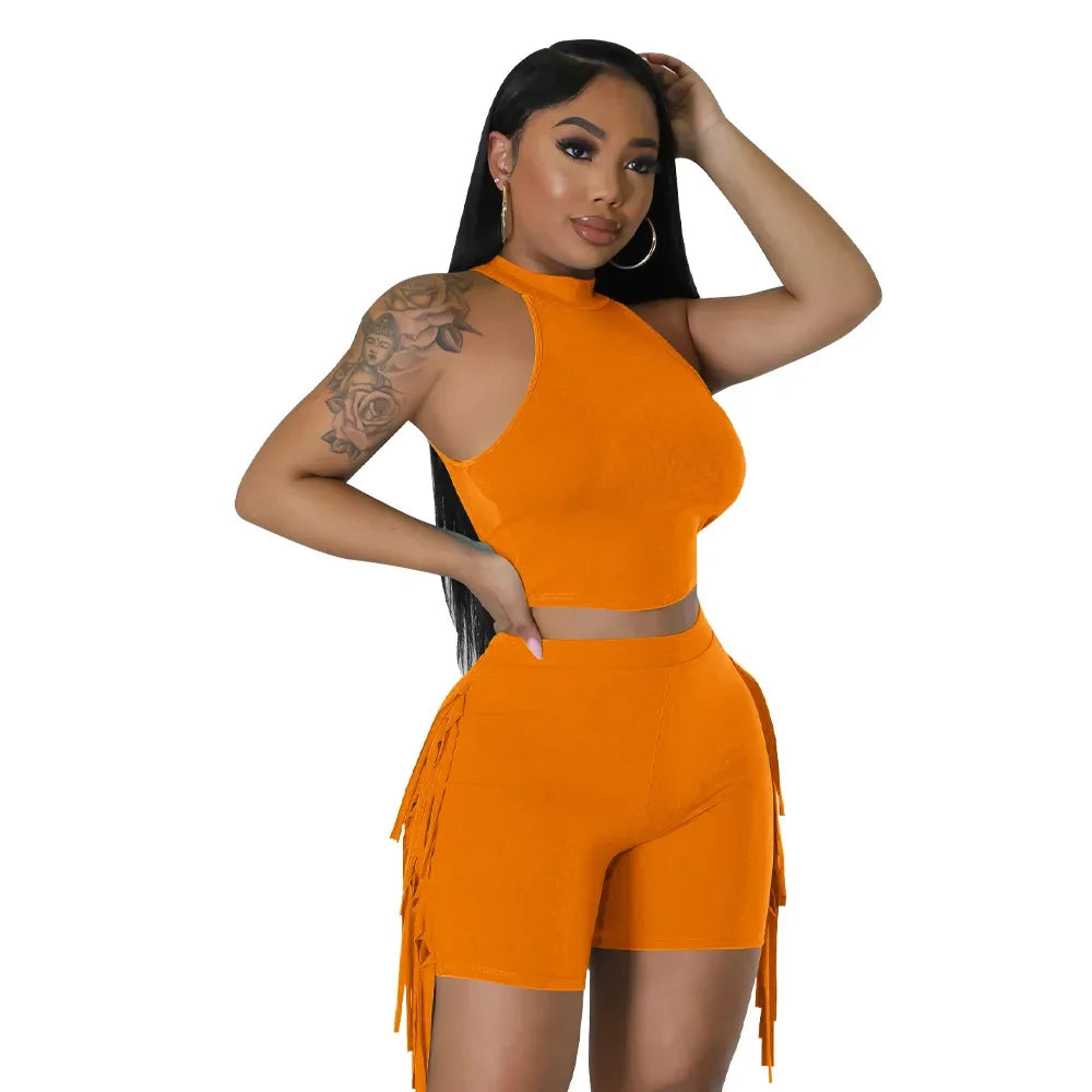 Women 2 Piece Tight Sexy Short Tank Tops+Shorts Tracksuits Hot Matching Sets
