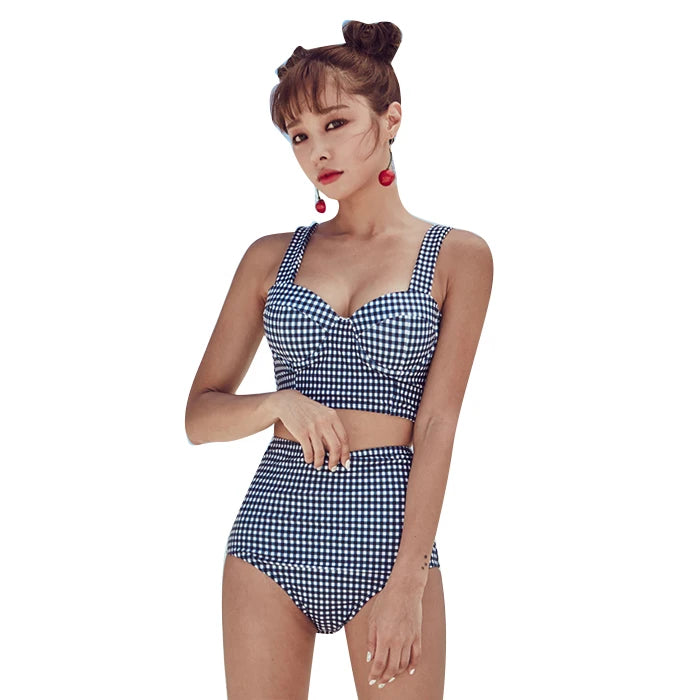 Women Vintage Swimsuit Two Piece High Waist Bikini Set