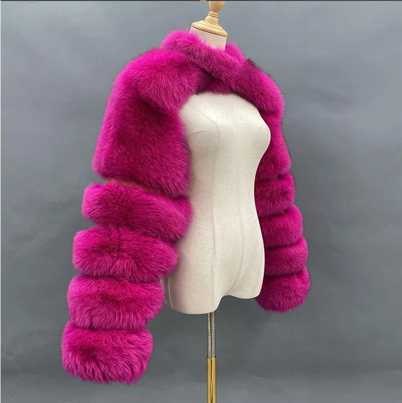 Faux Mink Long Sleeve Short Coat