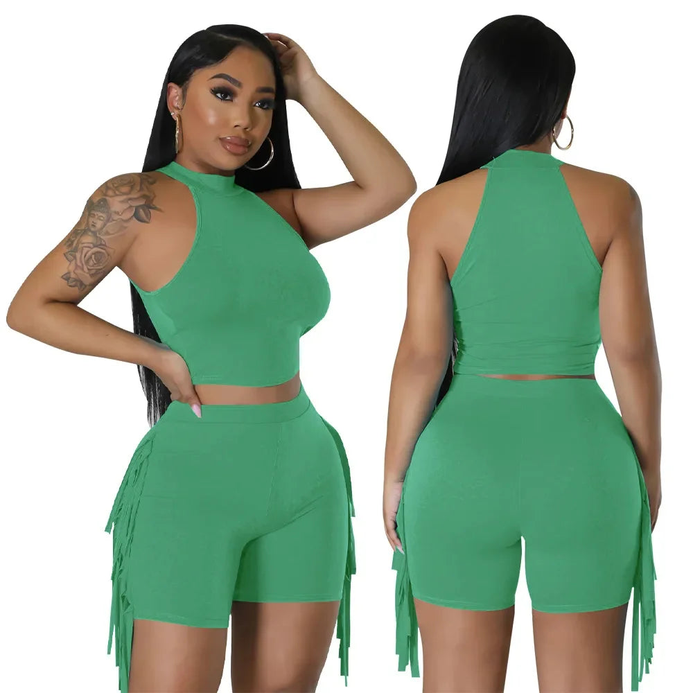 Women 2 Piece Tight Sexy Short Tank Tops+Shorts Tracksuits Hot Matching Sets