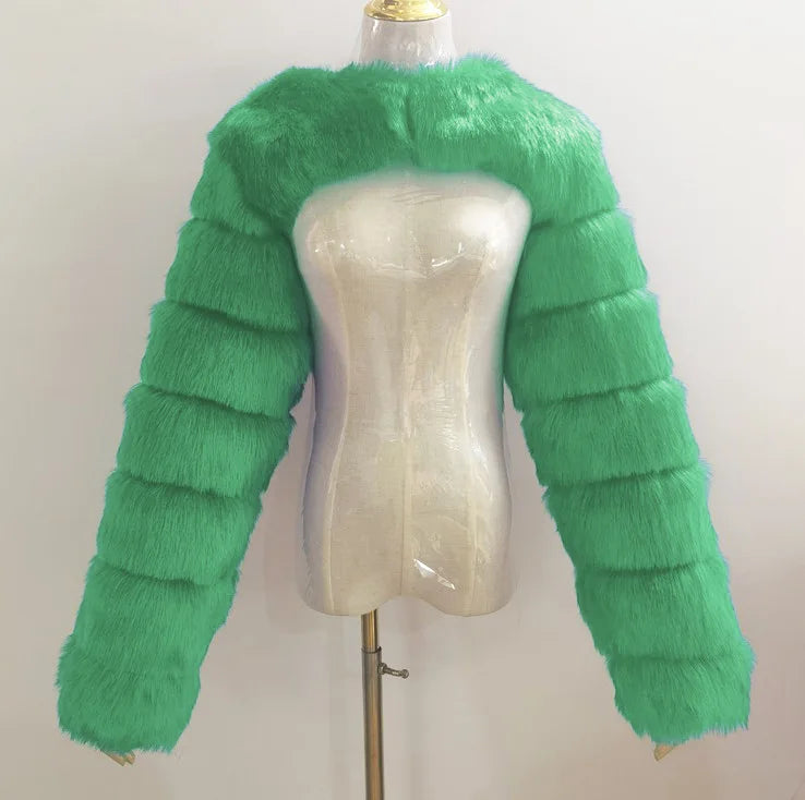 Faux Mink Long Sleeve Short Coat