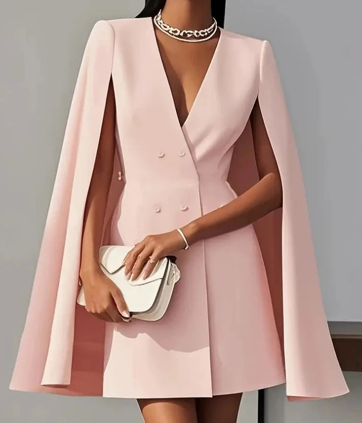 Double Breasted Shawl Cape Blazer Dress