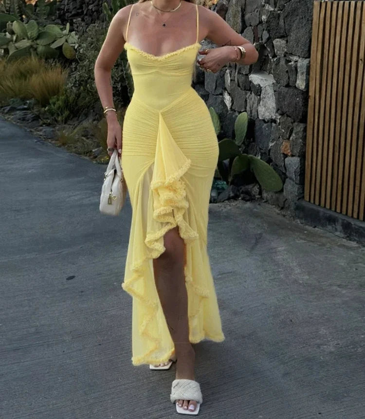 Sexy Ruffles Backless Dress