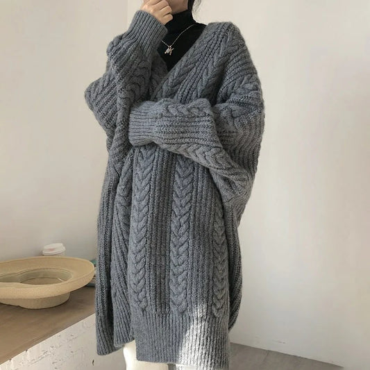 Casual Loose Knitted Long Sweater Cardigan Soft Comfortable Solid Free Sizen