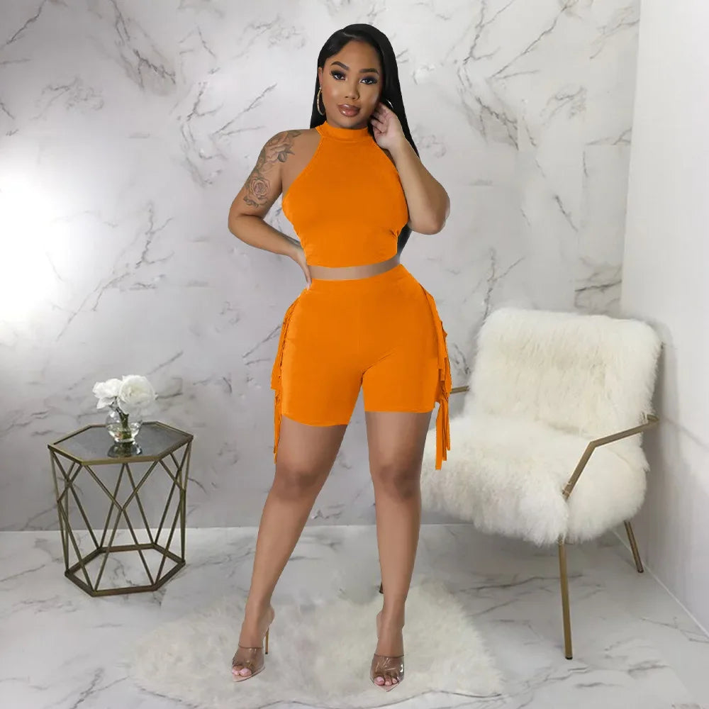 Women 2 Piece Tight Sexy Short Tank Tops+Shorts Tracksuits Hot Matching Sets