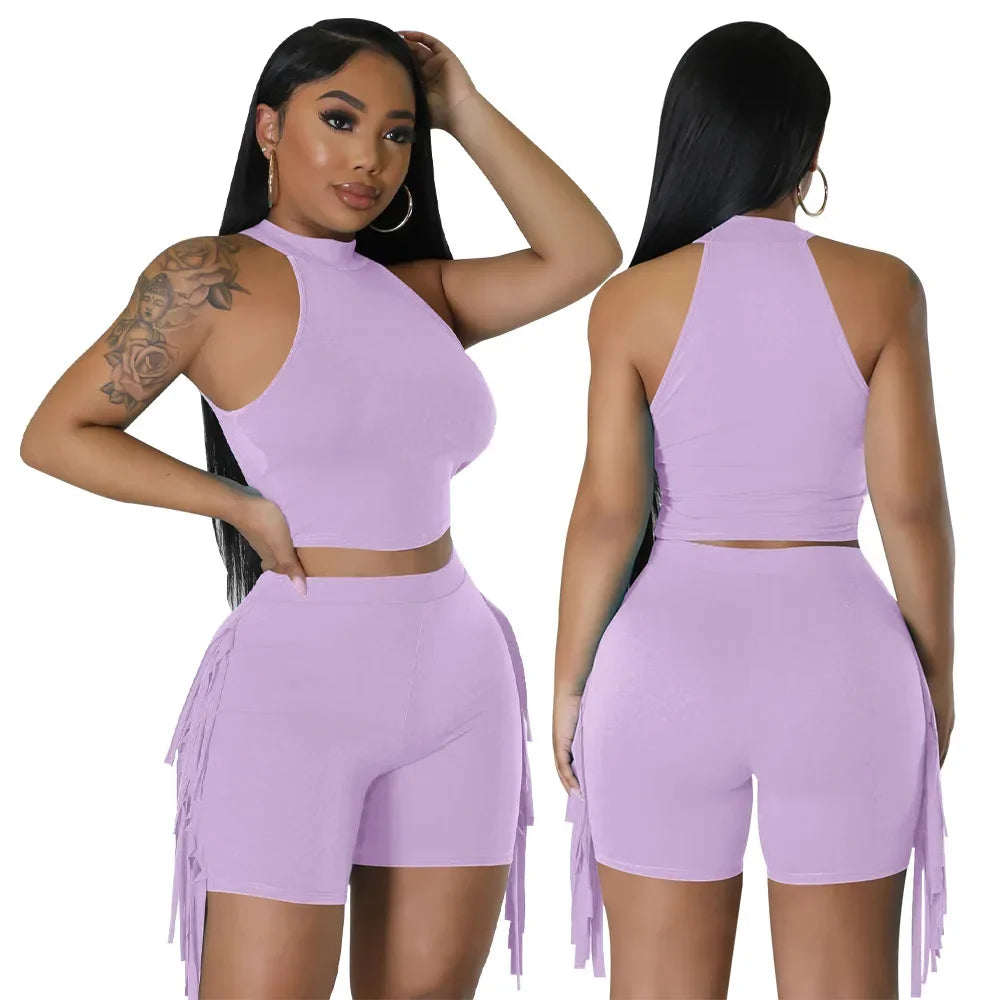 Women 2 Piece Tight Sexy Short Tank Tops+Shorts Tracksuits Hot Matching Sets