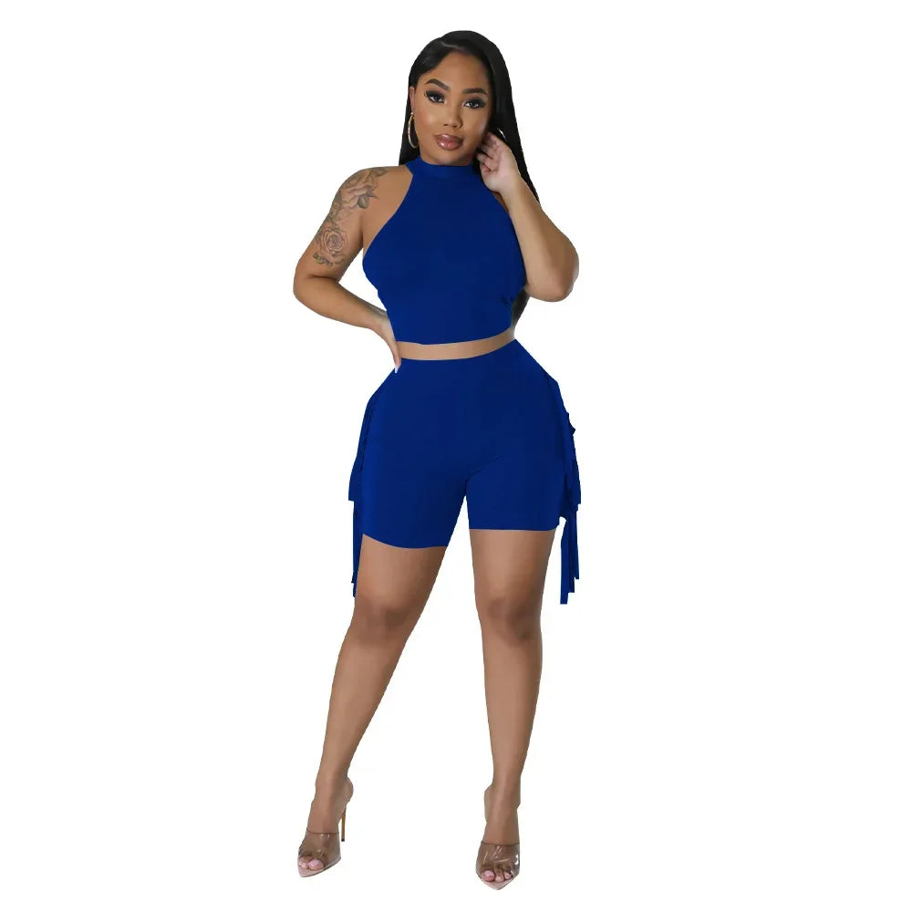 Women 2 Piece Tight Sexy Short Tank Tops+Shorts Tracksuits Hot Matching Sets
