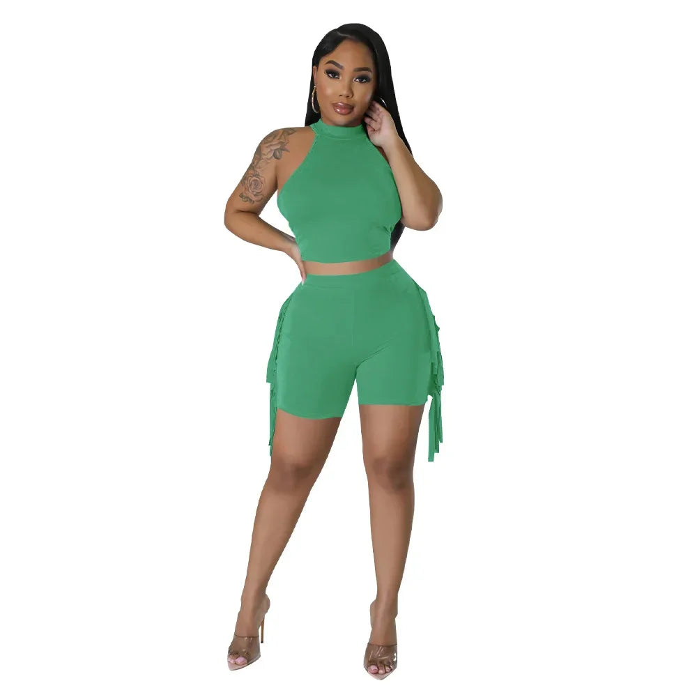 Women 2 Piece Tight Sexy Short Tank Tops+Shorts Tracksuits Hot Matching Sets